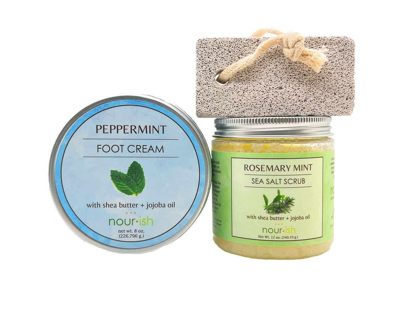 Nourish Organic, Natural Foot Care Set, Shea Butter Cream, Salt Scrub