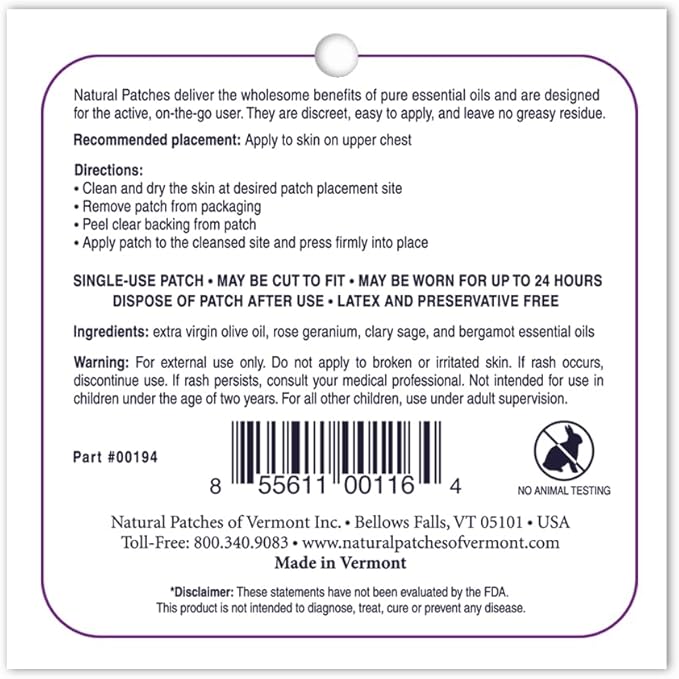 Rose Geranium PMS & Menopause Essential Oil Patch - 5 Pack