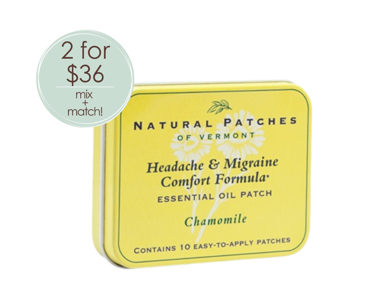 Chamomile Headache & Migraine Essential Oil Patch - 10 Pack Tin