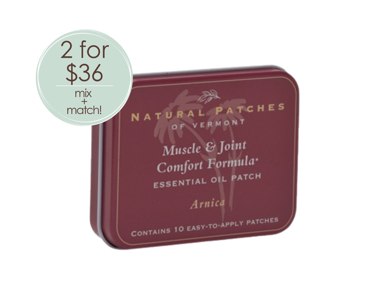 Arnica Muscle & Joint Comfort Essential Oil Patch - 10 Pack Tin