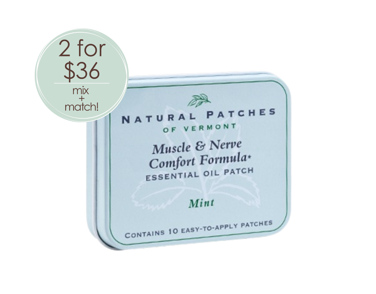 Mint Muscle and Nerve Comfort Essential Oil Patch - 10 Pack Tin
