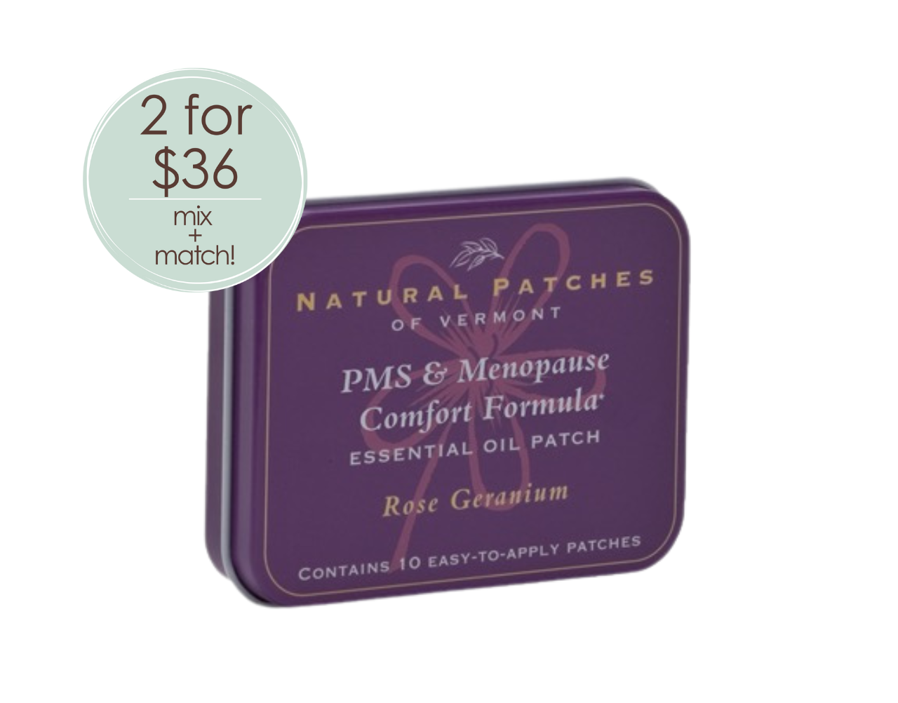 Rose Geranium PMS & Menopause Essential Oil Patch - 10 Pack Tin
